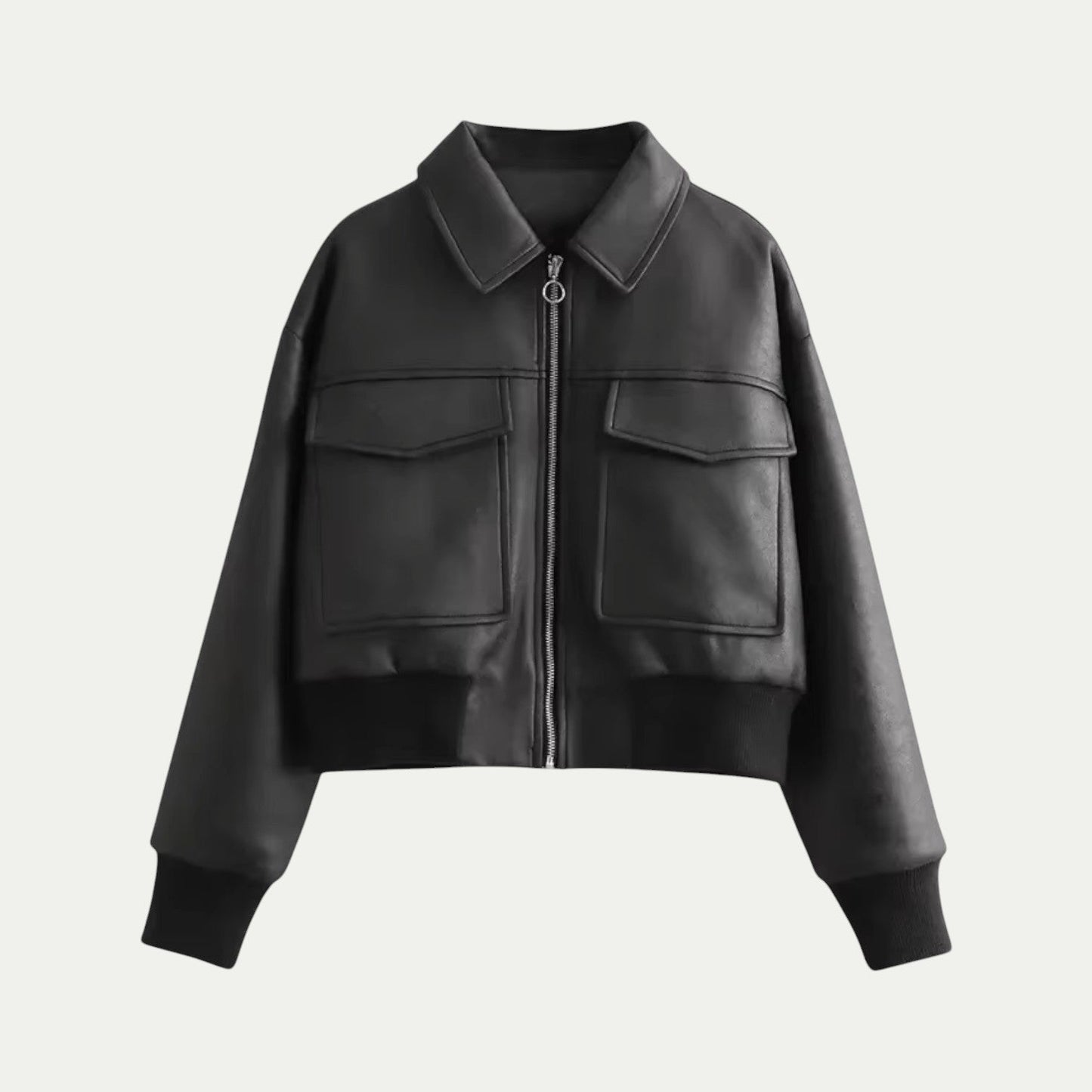 Ladies Synthetic Leather Biker Jacket - OutfitLondon
