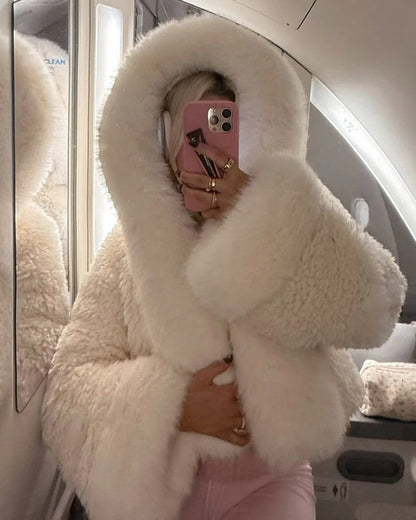 Soft Faux Fur Hooded Women's Coat