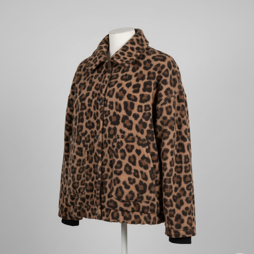 Soft Leopard Print Fleece Jacket for Women