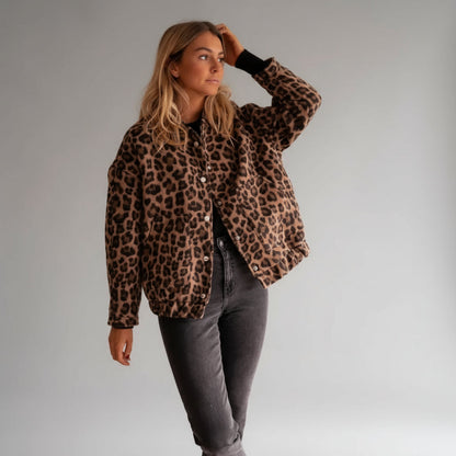 Soft Leopard Print Fleece Jacket for Women