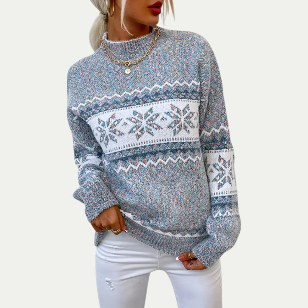 Cozy Large Snowflake Crew Neck Sweater - OutfitLondon