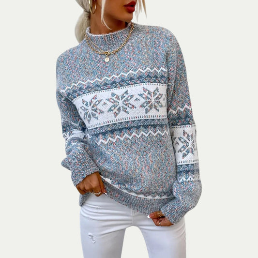 Cozy Large Snowflake Crew Neck Sweater - OutfitLondon