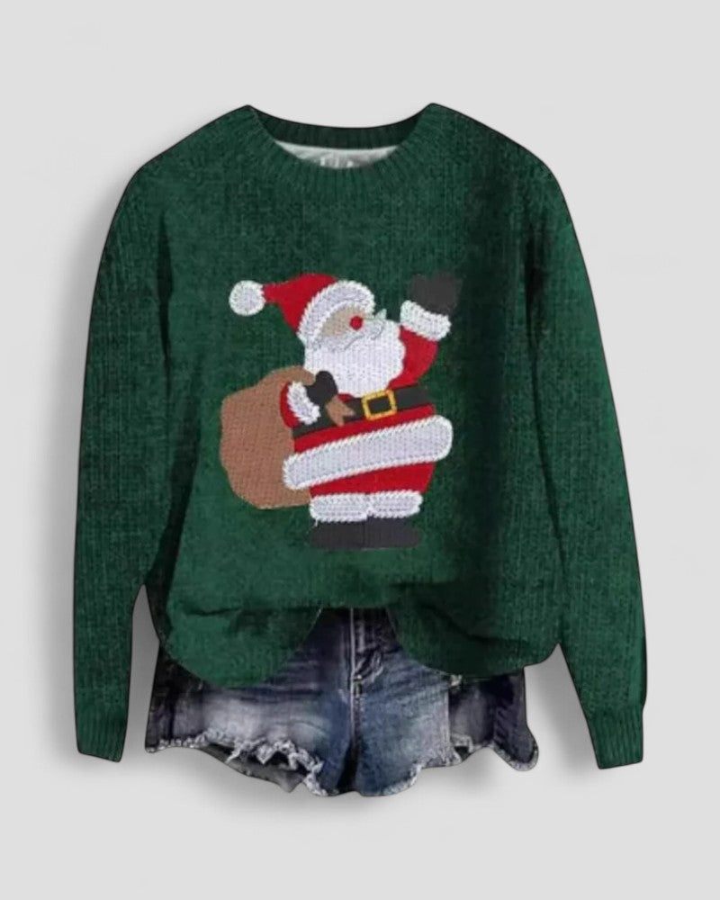 Festive Holiday Santa Crew Neck Sweater