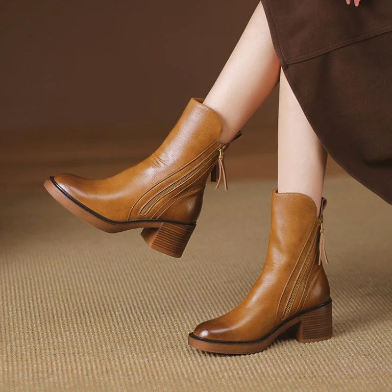 Ladies High Heel Leather Ankle Boots