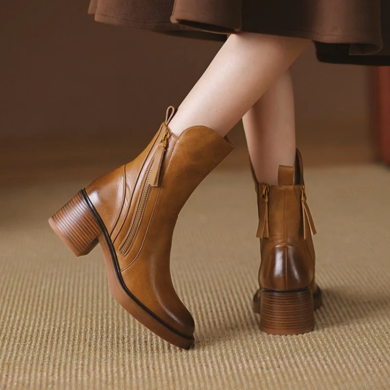 Ladies High Heel Leather Ankle Boots