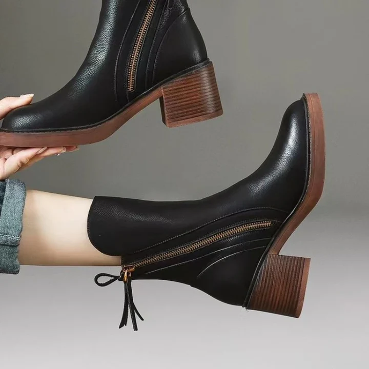 Ladies High Heel Leather Ankle Boots - OutfitLondon