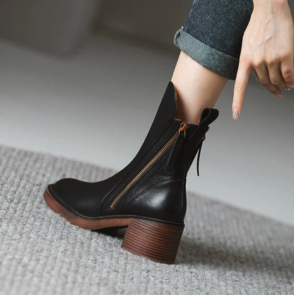 Ladies High Heel Leather Ankle Boots