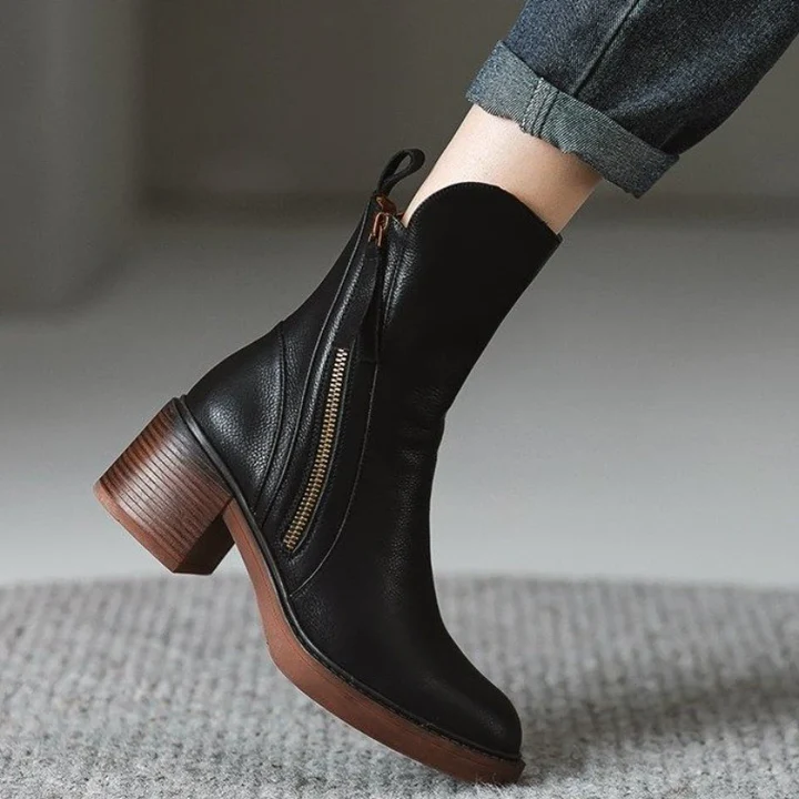 Ladies High Heel Leather Ankle Boots