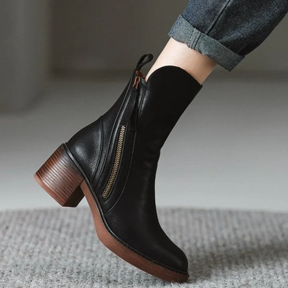 Ladies High Heel Leather Ankle Boots