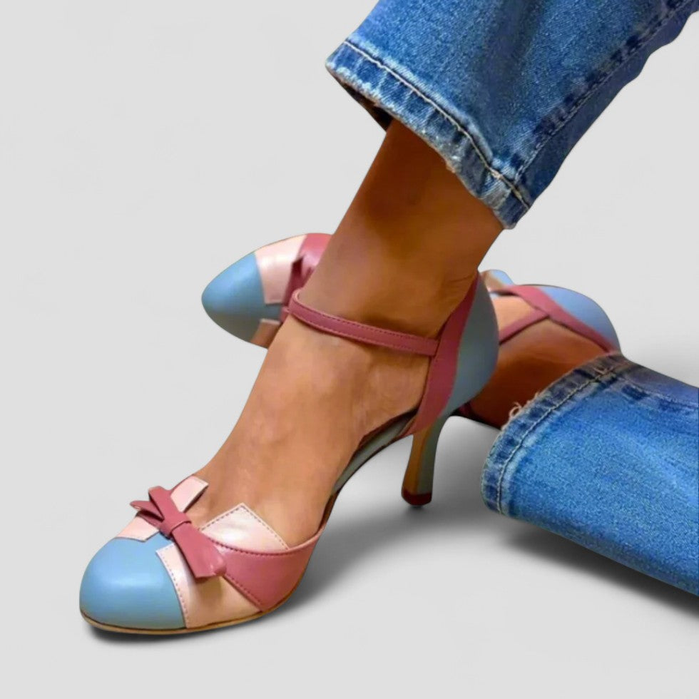 Comfortable High Heel Leather Shoes with Bow Accent