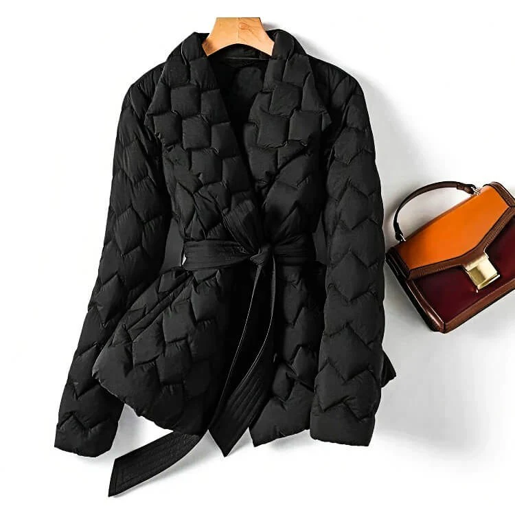 Women's Slim Fit Down Coat with Waist Belt - OutfitLondon