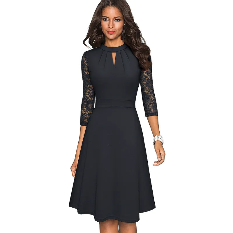 Elegant Ladies Lace Dress with Cut Out Design - OutfitLondon