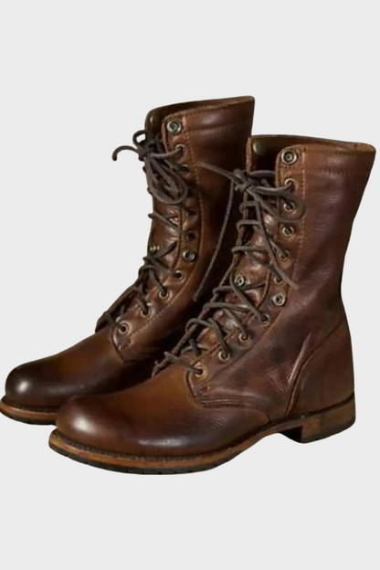 Women's Leather Ankle Boots Lace-Up