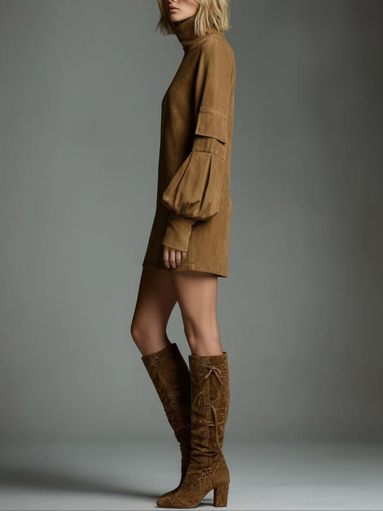 Soft Suede Mini Dress with Retro Style
