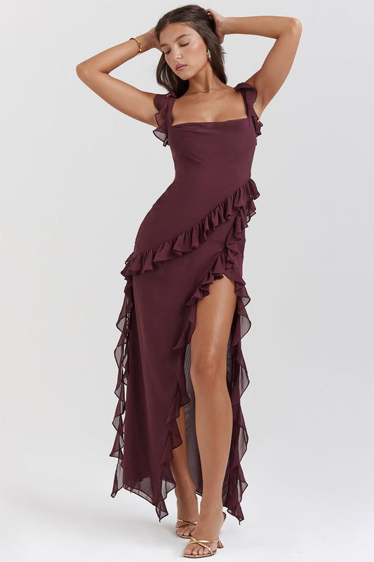 Beautiful Floral Ruffle Maxi Dress for Women - OutfitLondon