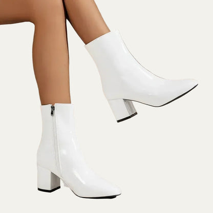 Glossy Black Heel Ankle Boots - OutfitLondon