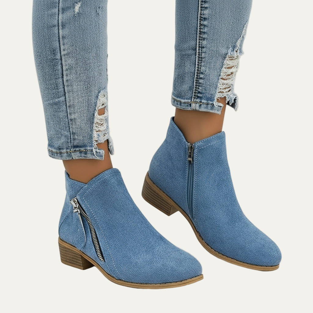 Women's Chic Low Heel Boots with Double Zippers - OutfitLondon