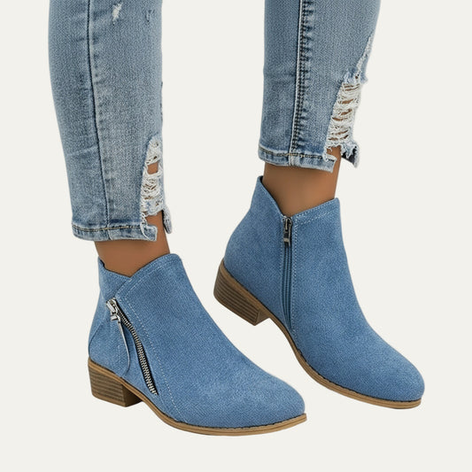 Women's Chic Low Heel Boots with Double Zippers - OutfitLondon