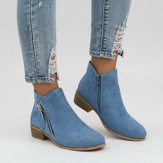 Ladies Leather Low Heel Boots - OutfitLondon
