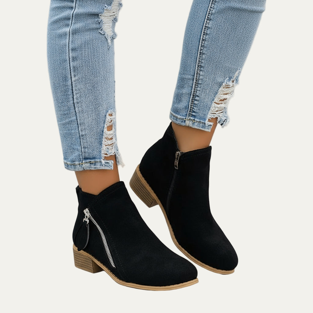 Women's Chic Low Heel Boots with Double Zippers