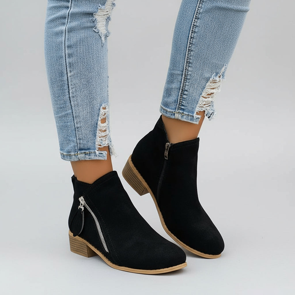 Ladies Leather Low Heel Boots