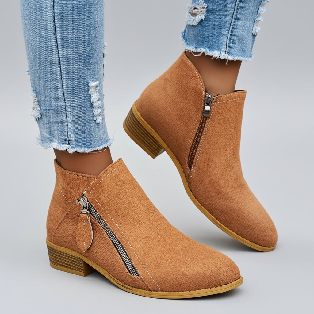 Ladies Leather Low Heel Boots