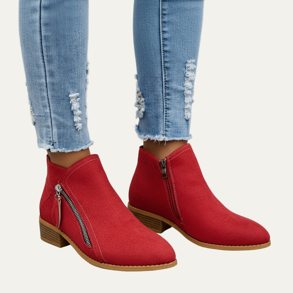 Women's Chic Low Heel Boots with Double Zippers