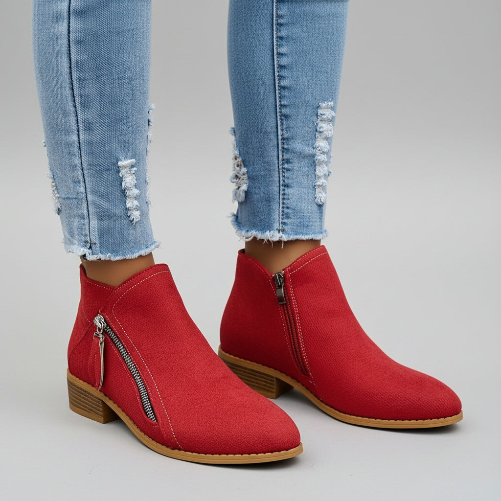 Ladies Leather Low Heel Boots