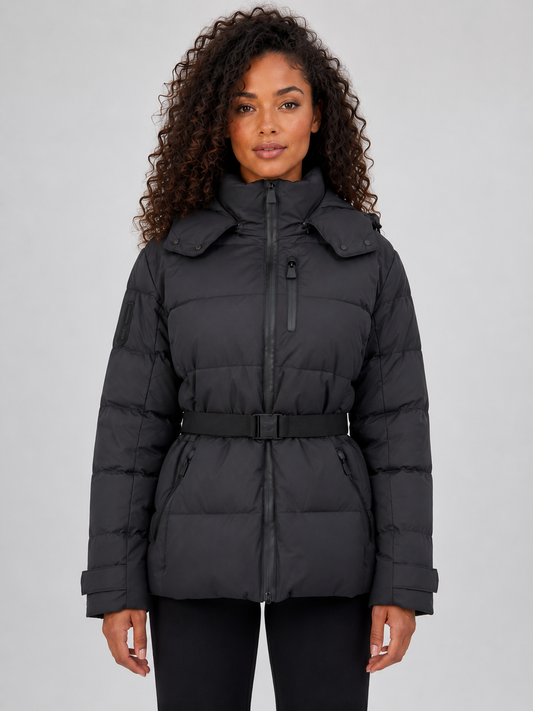 Women's Casual Padded Hooded Belted Puffer Jacket