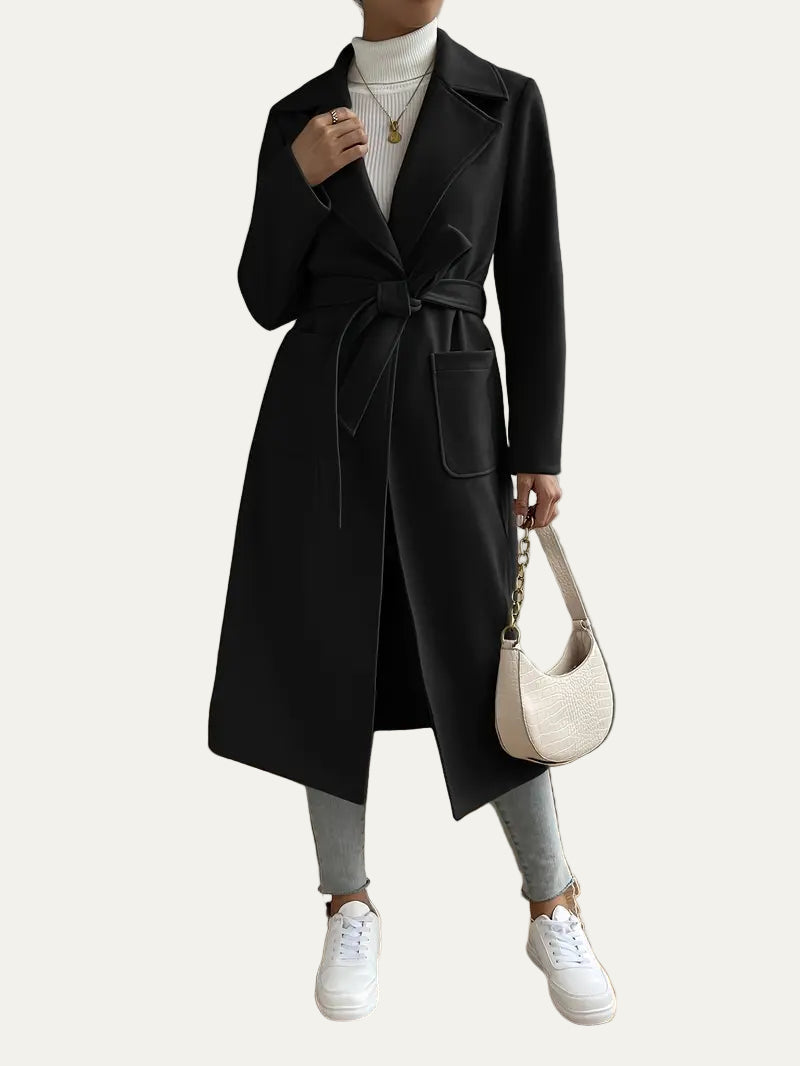 Casual Open Front Winter Long Coat - OutfitLondon