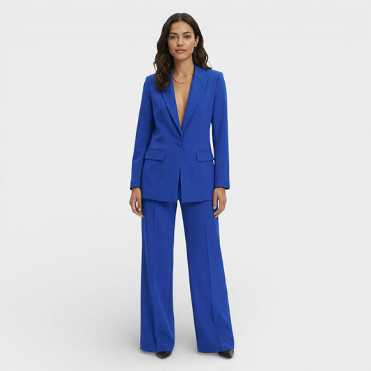 Women's Classic Blended Fabric Blazer and Wide Leg Pants Set