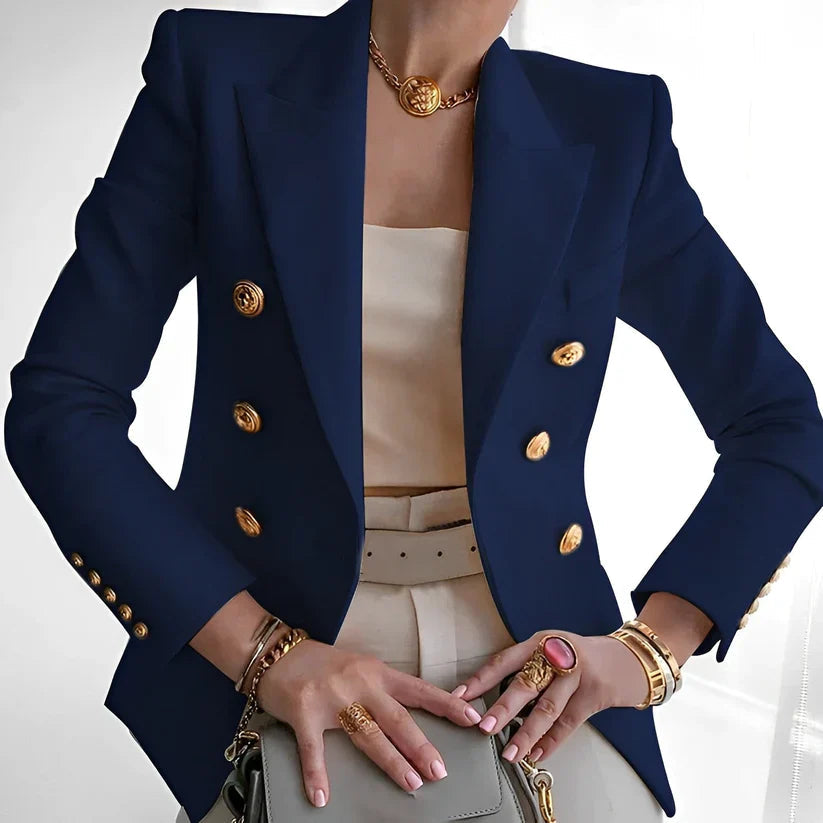 Red Ladies Tailored Jacket with Metallic Buttons