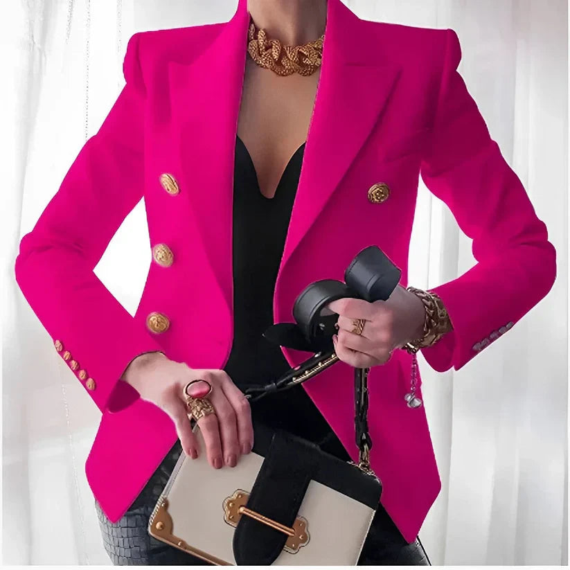 Red Ladies Tailored Jacket with Metallic Buttons