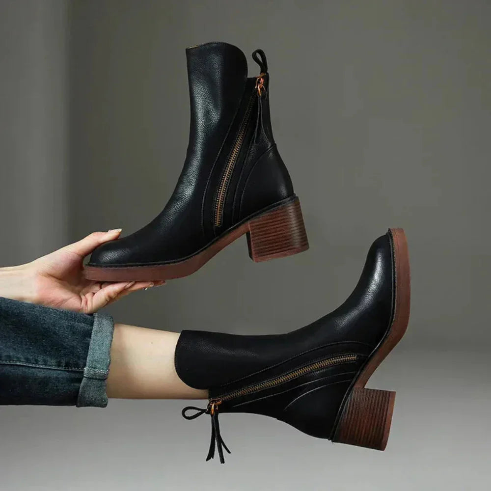 Women's Classic Low Block Heel Boots - OutfitLondon