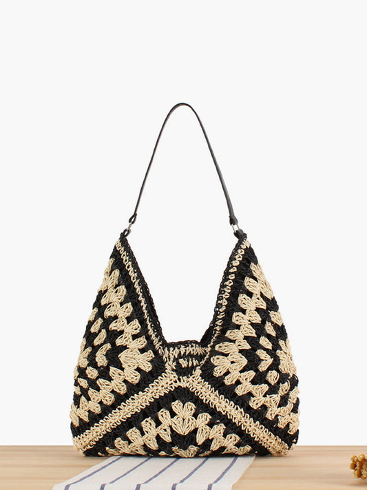 Women's Boho Crochet Shoulder Bag with Geometric Detail