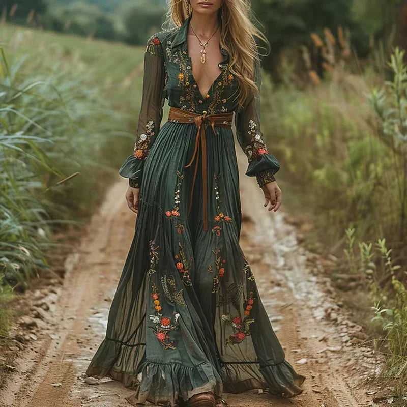 Beautiful Floral Maxi Evening Dress - OutfitLondon