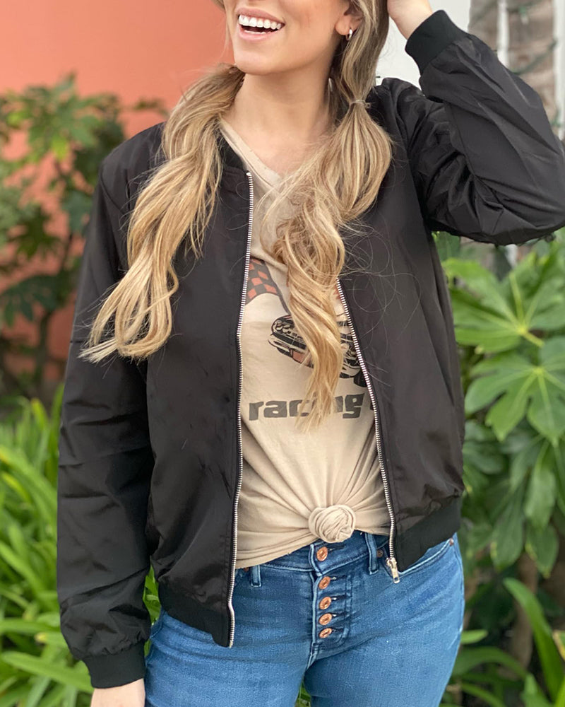 Women's Casual Zip Up Fall Jacket with Ribbed Cuff - OutfitLondon