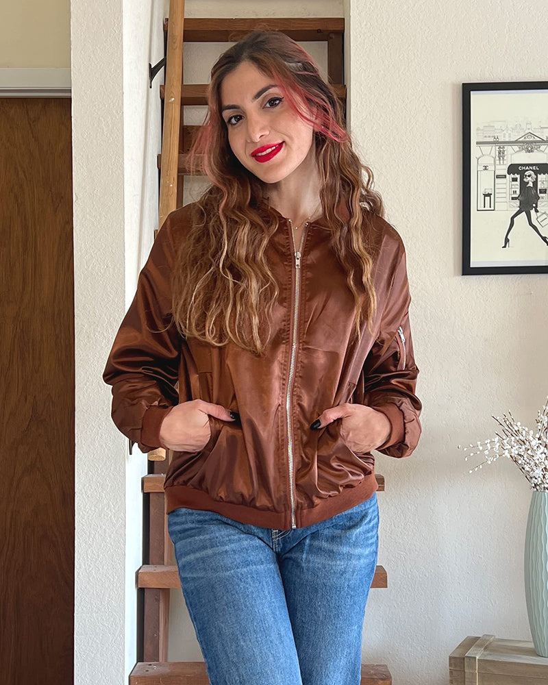 Women's Casual Zip Up Fall Jacket with Ribbed Cuff