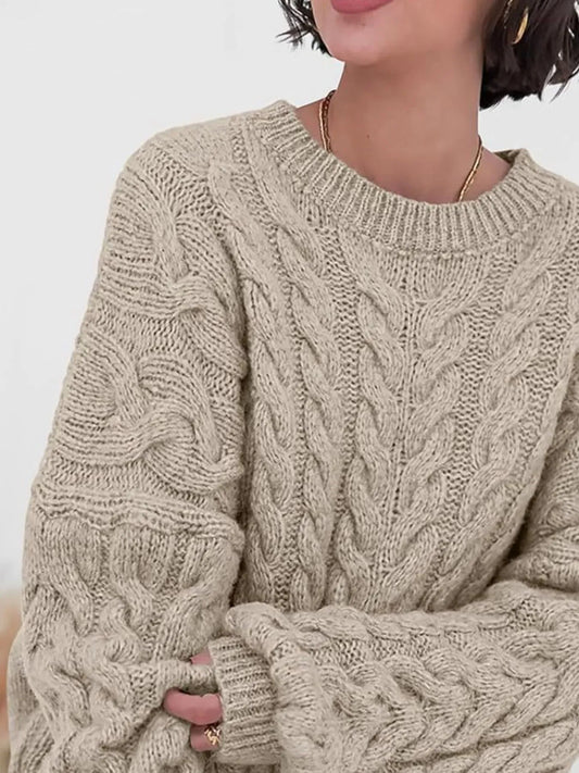 Cozy Women's Cable Knit Long Sweater - OutfitLondon