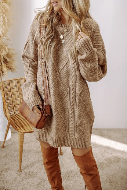Women's Cozy Cable Knit Crew Neck Sweater Dress