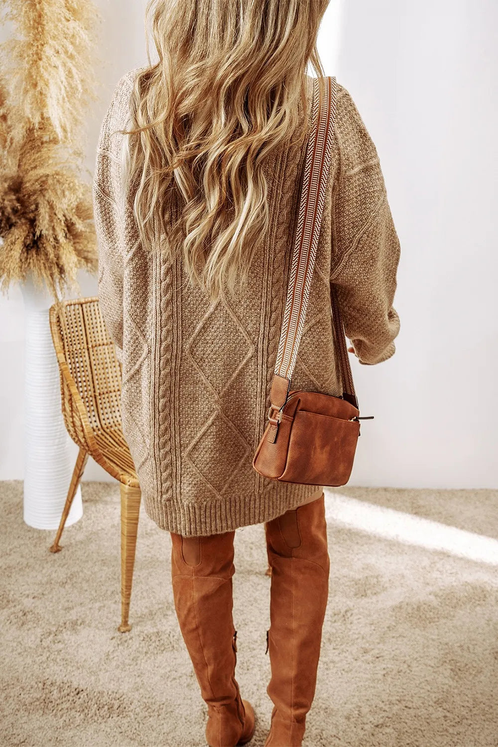 Women's Cozy Cable Knit Crew Neck Sweater Dress