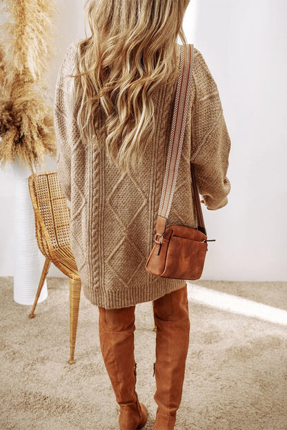 Women's Cozy Cable Knit Crew Neck Sweater Dress