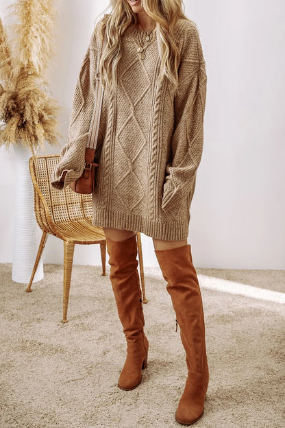 Women's Cozy Cable Knit Crew Neck Sweater Dress