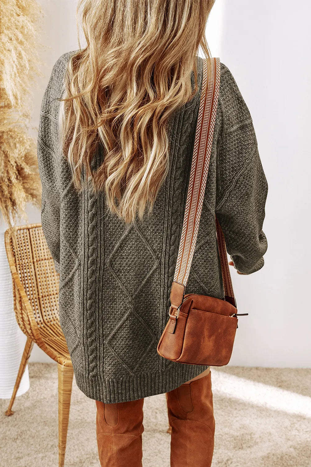 Women's Cozy Cable Knit Crew Neck Sweater Dress