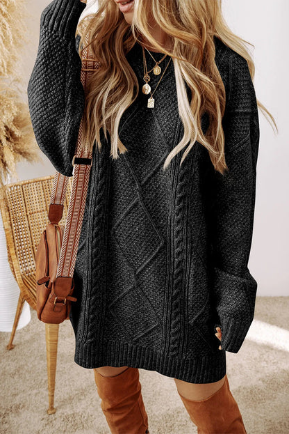 Women's Cozy Cable Knit Crew Neck Sweater Dress