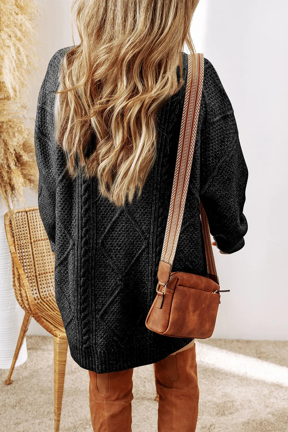 Women's Cozy Cable Knit Crew Neck Sweater Dress