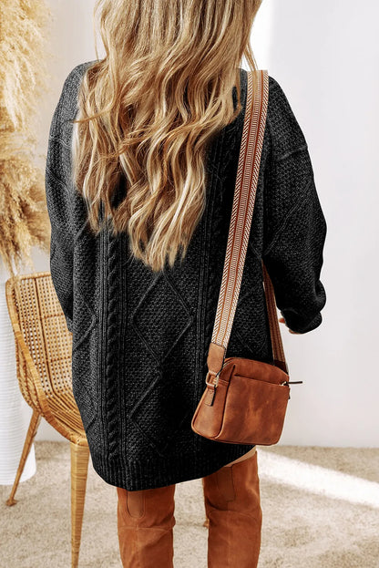 Women's Cozy Cable Knit Crew Neck Sweater Dress