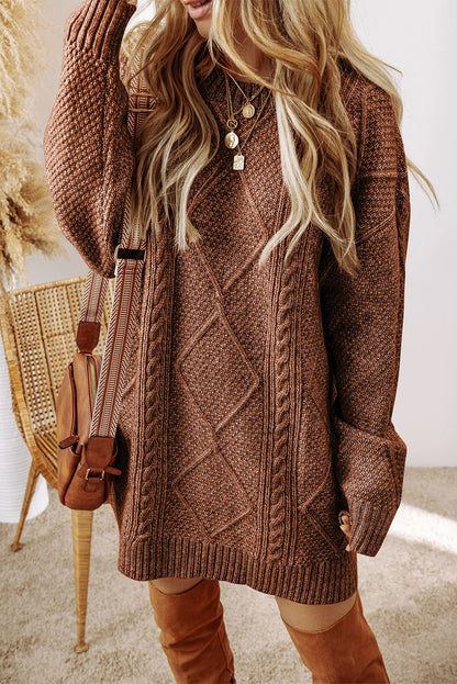 Women's Cozy Cable Knit Crew Neck Sweater Dress