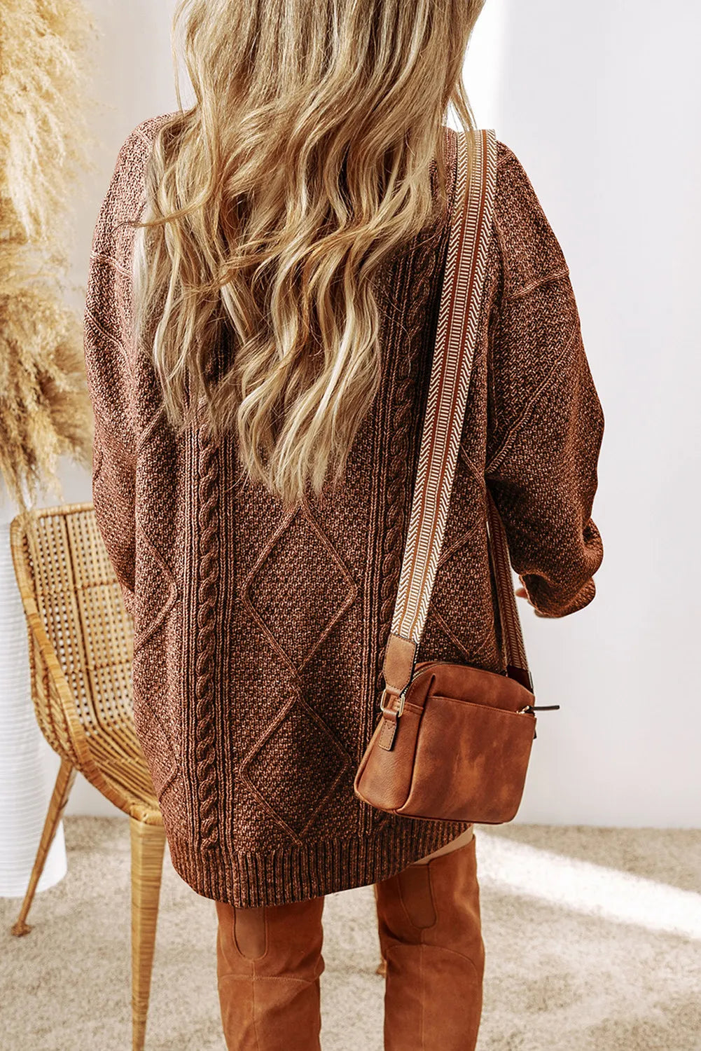 Women's Cozy Cable Knit Crew Neck Sweater Dress