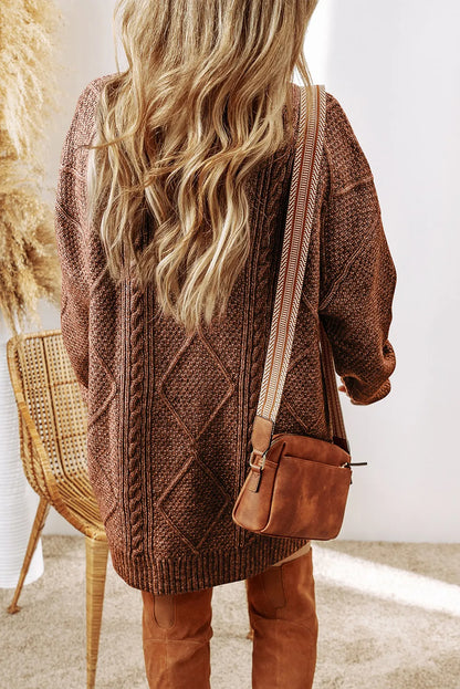 Women's Cozy Cable Knit Crew Neck Sweater Dress